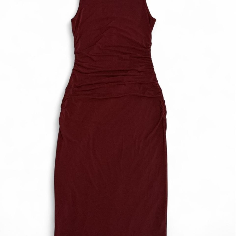 Cupshe Bodycon Dress Women Burgundy Excellent Ruched Mock Neck Midi Sleeveless
